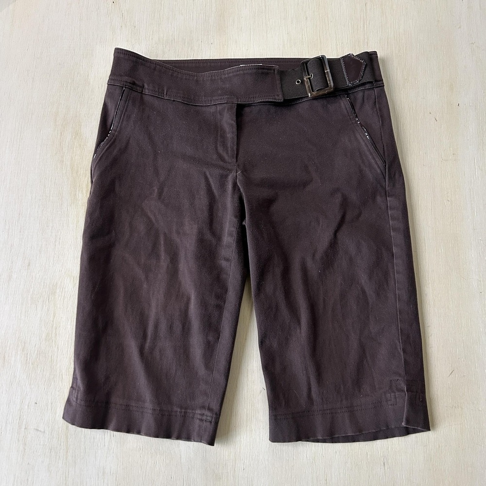 Y2K Caché Bermuda Shorts Womens 6 30W Brown Twill Belted Buckle Casual Summer